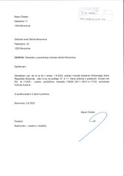 Seznanitev z odstopom župana Bojana Čebele